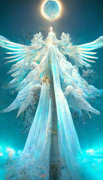 Angel with wings and a tree in the background