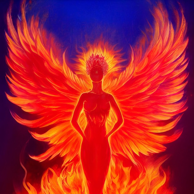 angel woman made of fire female goddess with wings
