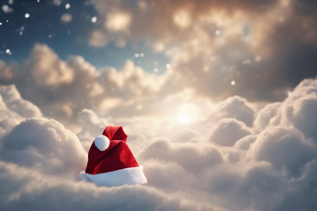 Angelic christmas hat in paradise with many cloudsxmas background wallpaper