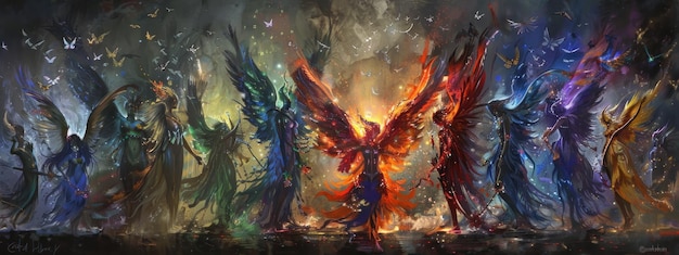 angelic gathering a symphony of color and wings