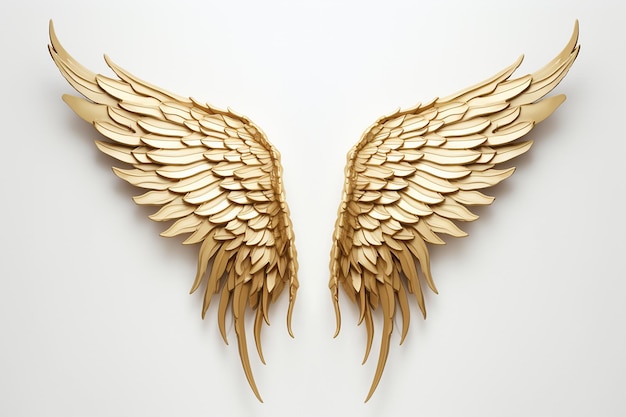 Angelic Golden Wing Design Isolated on White Background Generative AI