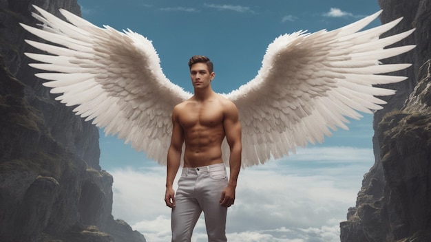 Foto uomo angelico con corpo magro