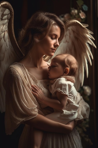 Angelic mother holding a baby