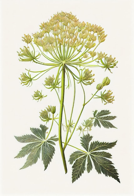 Angelica Botanical Illustration Archangelica 약용 식물 추상 생성 AI 일러스트레이션