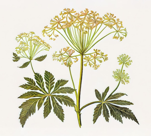 Foto angelica botanische illustratie archangelica geneeskrachtige plant abstracte generatieve ai illustratie