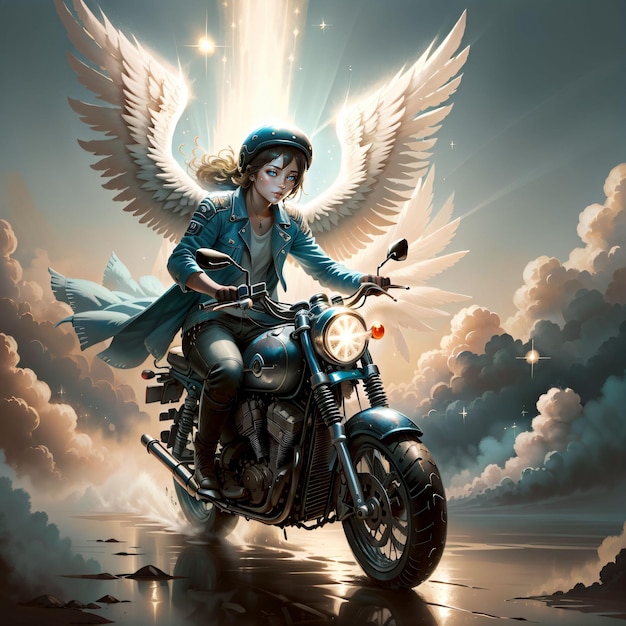 Photo angelical boy riding a motorcycle