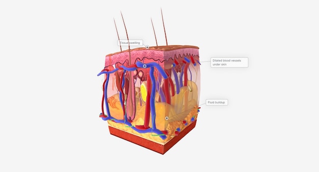 Foto angio-oedeem is een zwelling van de dermis en het onderhuidse weefsel