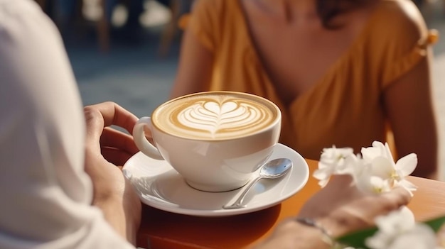 angle cropped shot of young dating couple having coffee together and enjoying life sitting at table