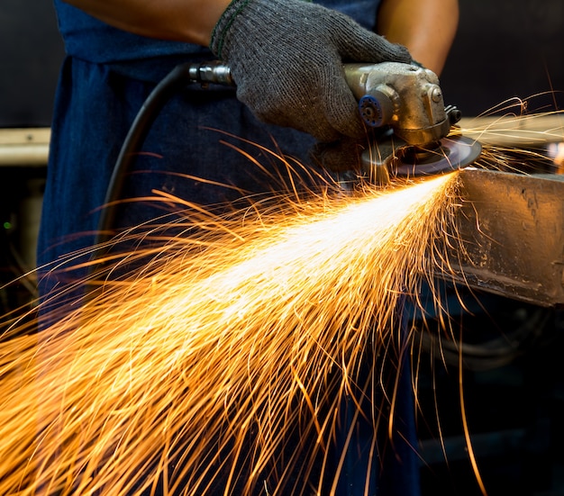 Angle grinder sparks close-up