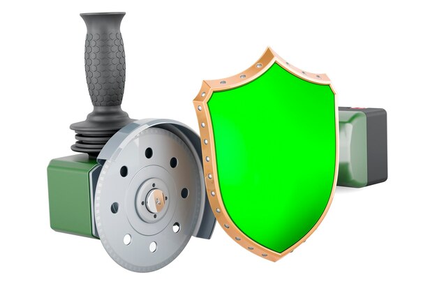 Photo angle grinder with shield 3d rendering