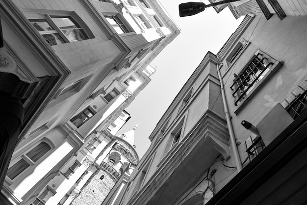 Angle shot of old street in Istanbul near The Galata Tower, Turkey