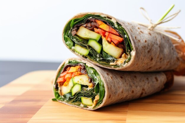 Photo angled shot of smoke infused bbq veggie wrap