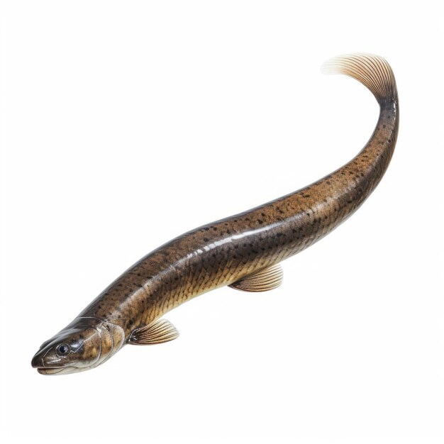 angled view of a Eel swimming isolated on a white