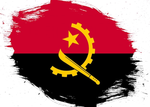 Angola flag on distressed grunge brush background