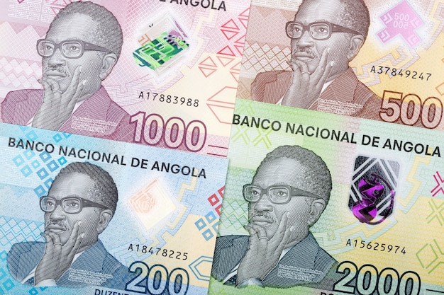 Photo angolan money banknotes composition