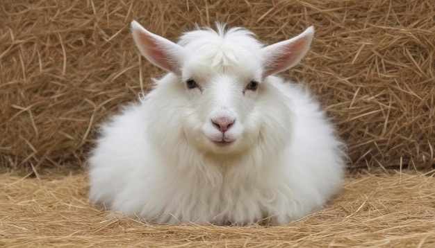 Photo angora goat in the hay