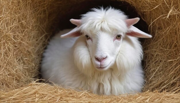 Photo angora goat in the hay