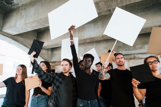 Angry activists protesting in a city