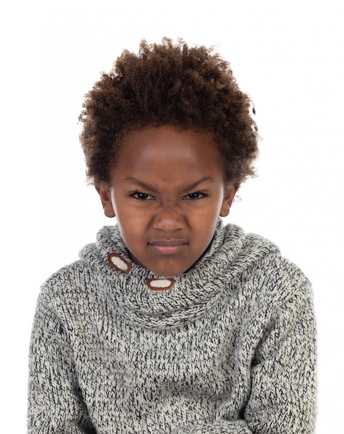 Angry african child with wool jersey 