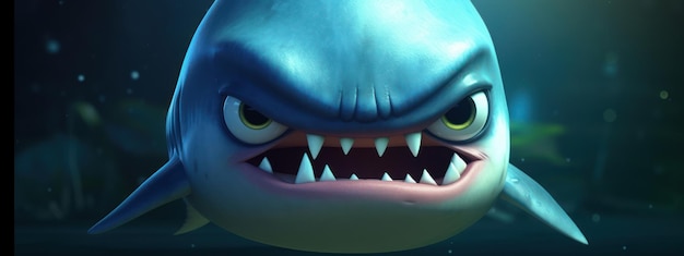 Angry baby shark in the sea generative AI