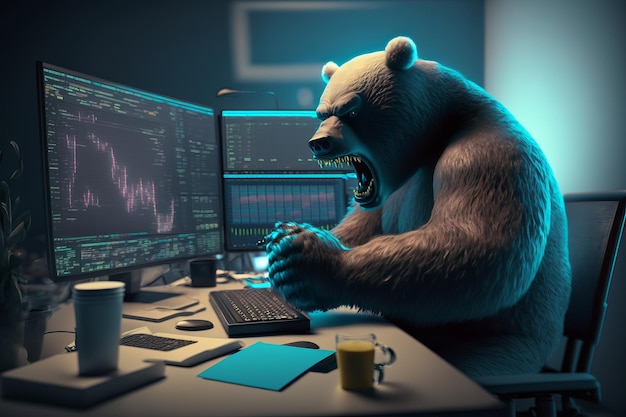 Angry Bear trading with computer Bearish in Stock market and Crypto currency Generative Ai