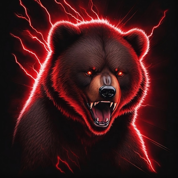 a angry bear with a red light on his face and the mouth open