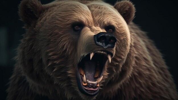 Photo angry big brown bear generative ai