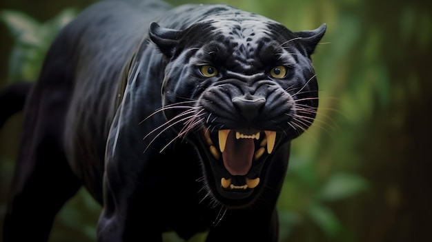 Photo angry black panther roaring