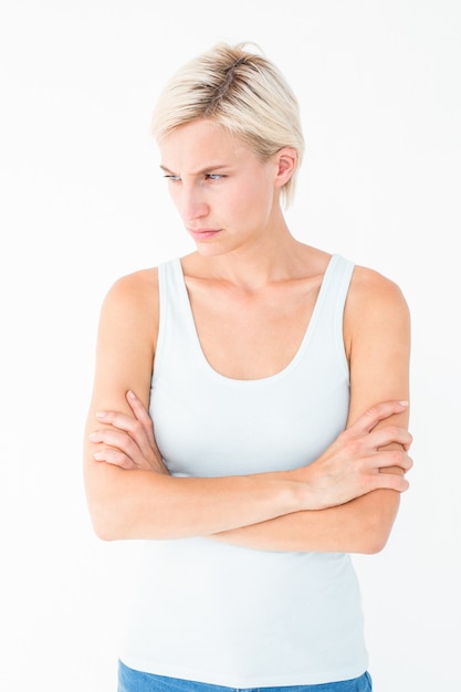 Angry blonde with arms crossed 