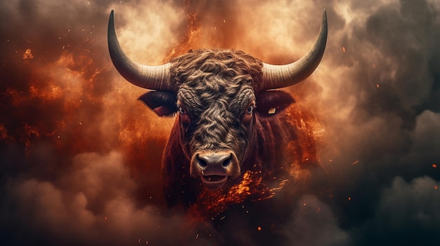 an angry bull made of magma dense smoke Ai Generative