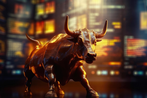 Angry Bull trading with computer Bullist in Stock market and Crypto currency Generative AI