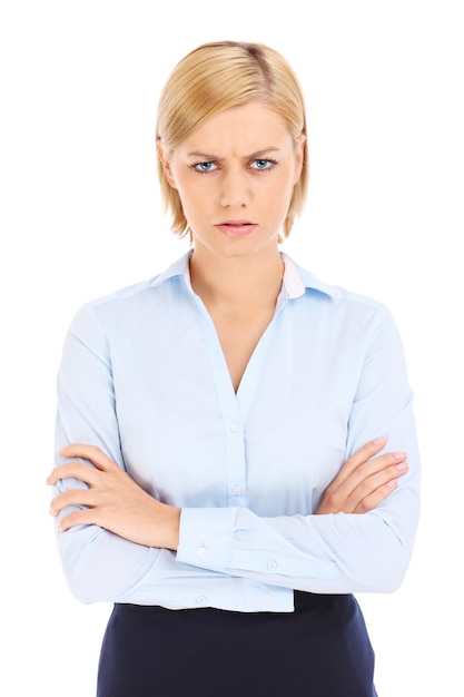 An angry businesswoman over white background