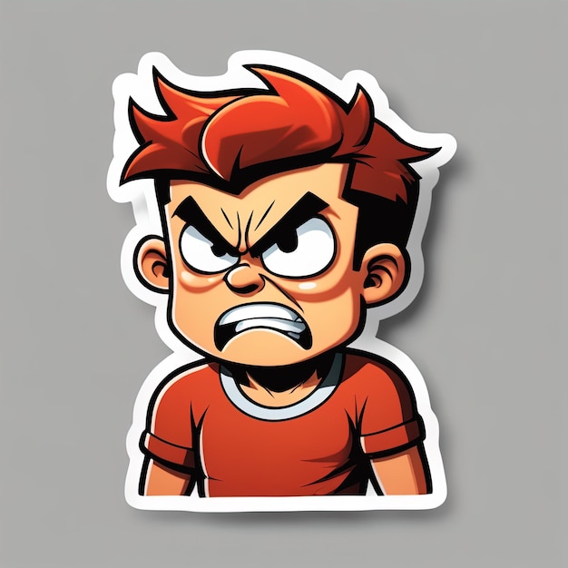 赤い髪を持つ怒っている漫画男赤い漫画イラストを持つ怒っている少年