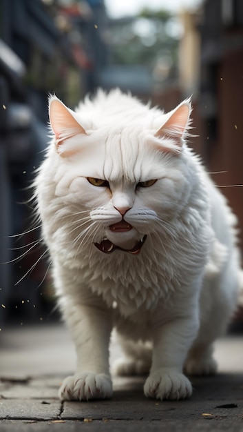 An angry cat in a fighting mode