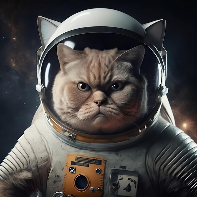宇宙服を着た怒っている猫 ジェネレーティブ AI