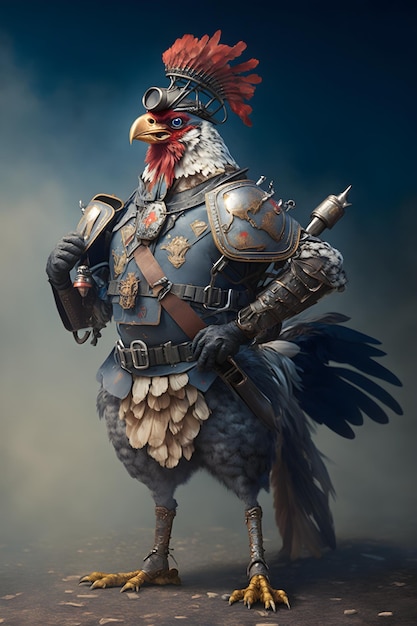 angry chicken wearing military helmet