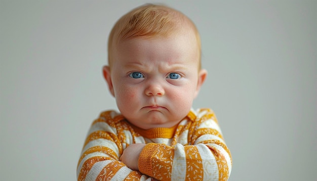 Photo angry child cute little boy in looking at camera with angry expression emotional kidbabytoddler