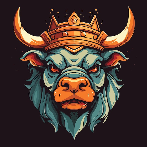 怒った牛と王冠