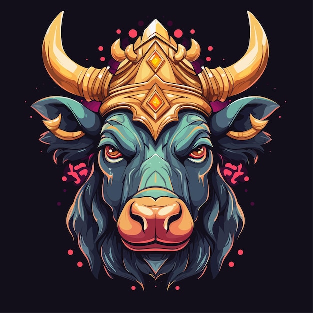 angry cow with crown