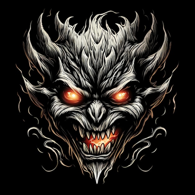 angry devil mask tattoo design illustration