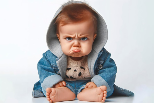 Angry disgruntled little baby boy Isolated on white background ai generative