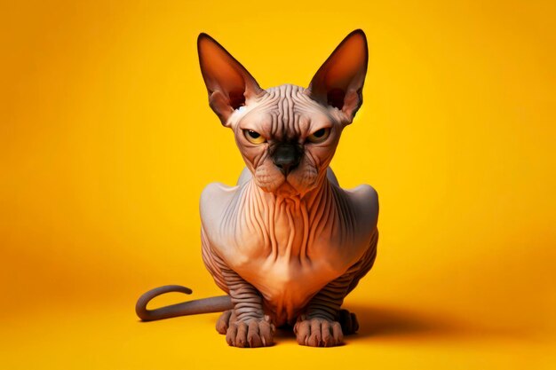 Angry disgruntled sphinx cat on a blue background ai generative