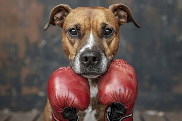 Foto cane arrabbiato che indossa guanti da boxe