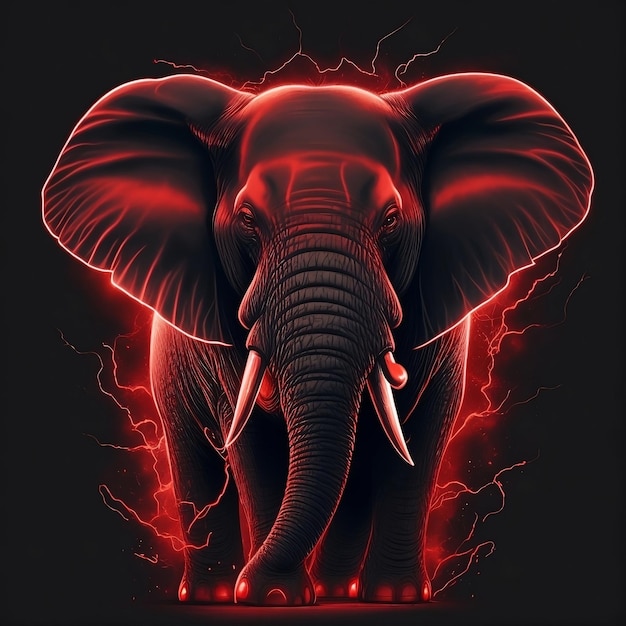 AI가 생성한 빨간색 배경의 화난 코끼리