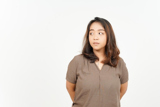 Angry face and looking side of Beautiful Asian Woman Isolated On White Background