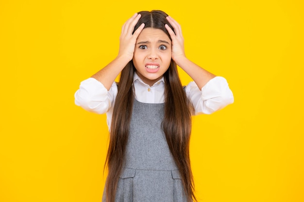 Angry face upset emotions of teenager girl Angry portrait young girl having nervous breakdow Negative kids emotions facial expressions feelings bad attitude