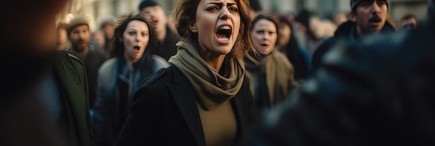 Angry female activist shouting in street Generative Ai