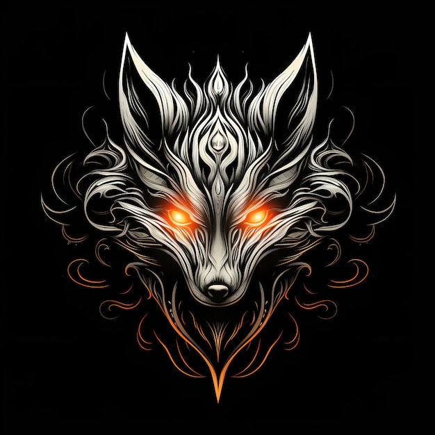 Photo angry fox head tattoo design illustration