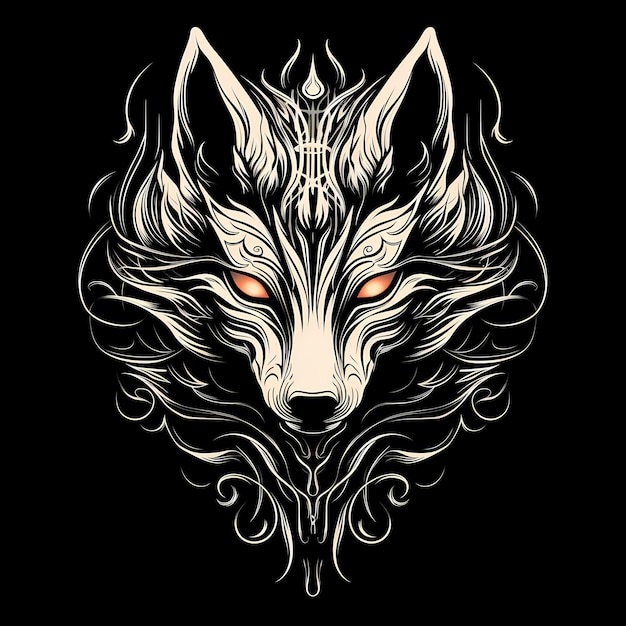 angry fox head tattoo design illustration