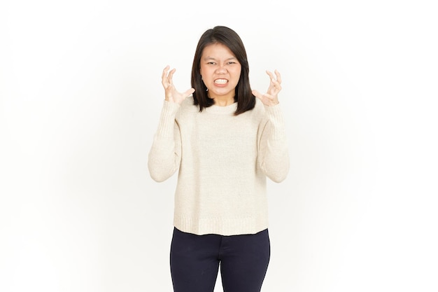 Angry Gesture of Beautiful Asian Woman Isolated On White Background